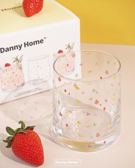 طقم كاسات عصير مع نقشة فواكه - 4 قطع